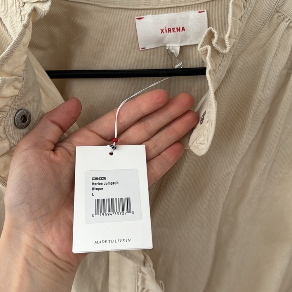 Xirena Cream Tan Harlee Button Down Corduroy Ruffle Jumpsuit Playsuit - Picture 2 of 12